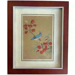 Framed Matted Asian Bird Painting Oriental Art